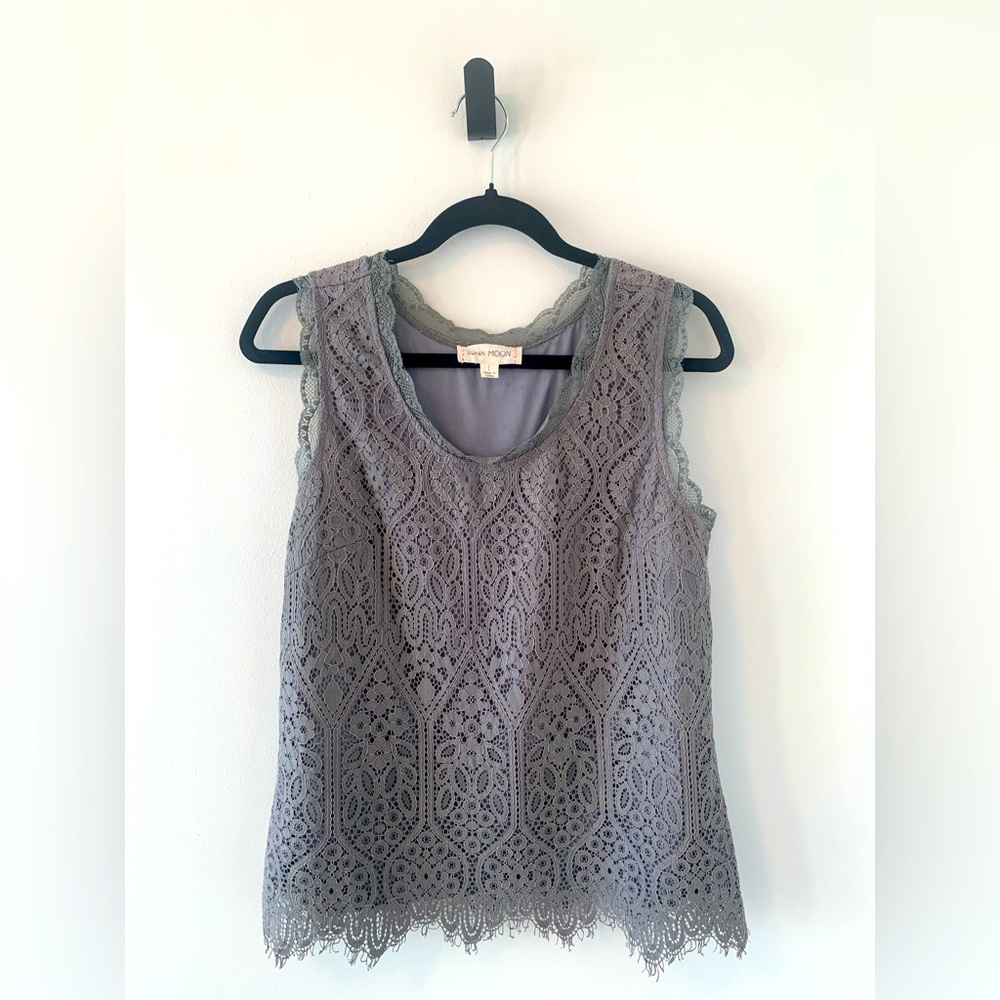 Anthropologie Luna Moon Women’s Gray Lace Sleeveless Lined Top Size L